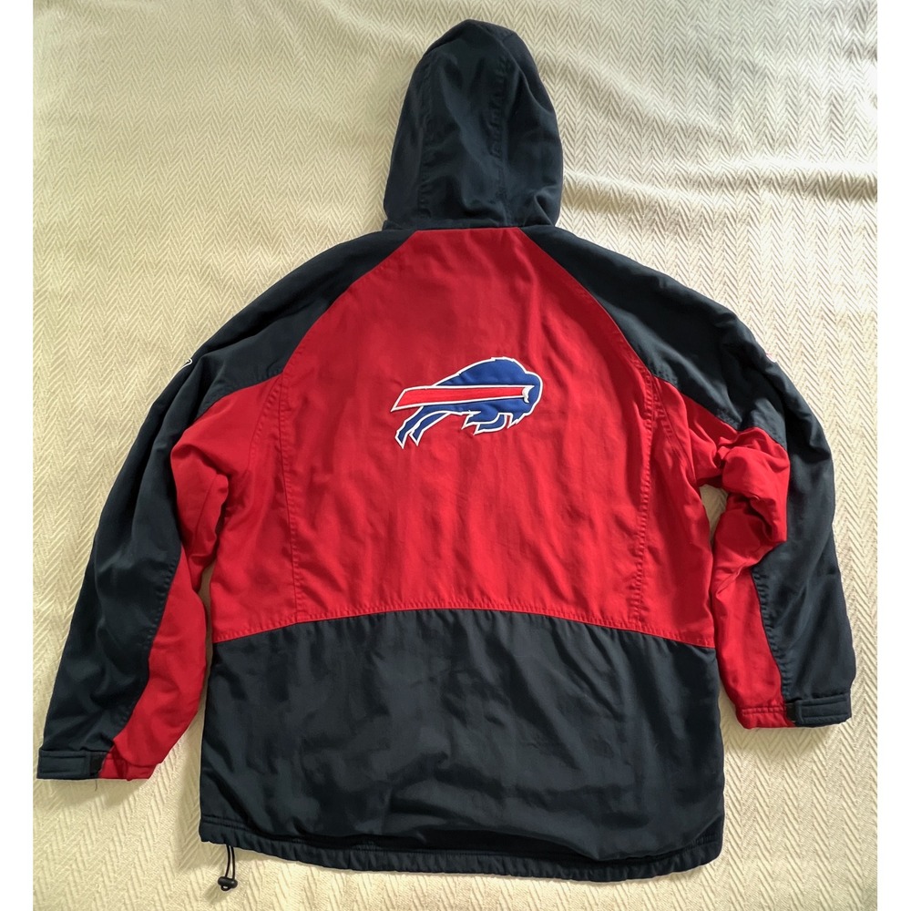 Reebok NFL On Field Buffalo Bills Jacket Men Med Blue Red Fleece Lined Hood READ
